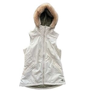 Mountain Hardwear Womens Hooded Puffer Vest Cream Faux Fur Trim  Medium